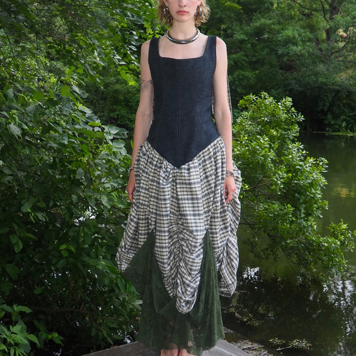 Custom Japanese Denim Plaid Dress