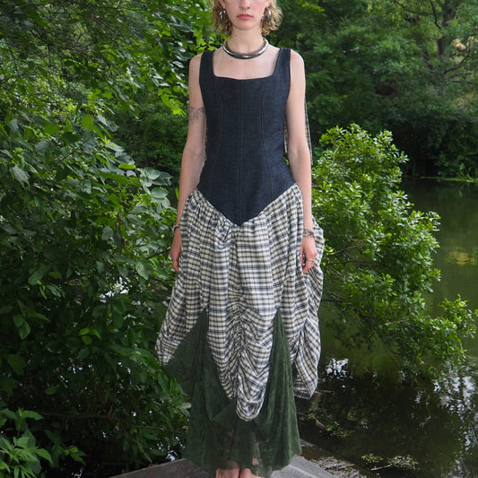 Custom Japanese Denim Plaid Dress